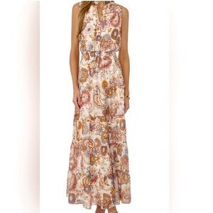 MSK CREAM AND CORAL TIERED MAXI SUNDRESS LARGE